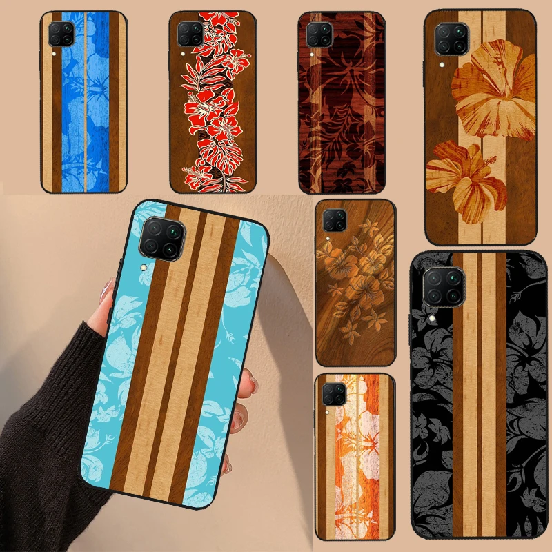 Hawaiian Faux Wood Surfboard Case For Huawei Nova 10 9 SE 3i 7i 8i 11i 5T Y60 Y70 Y90 P20 P40 P30 Lite P60 Pro P Smart Z