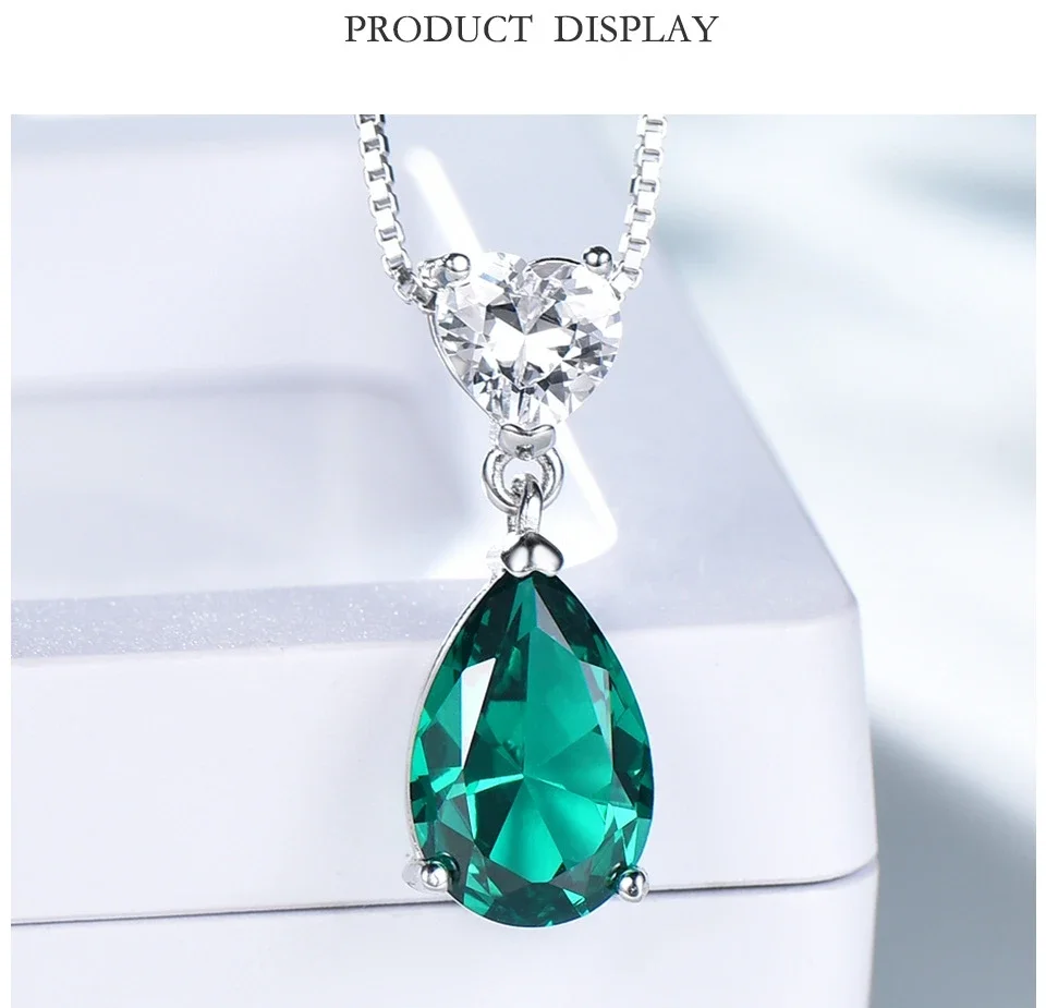 Teardrop Emerald Lab Diamond Pendant Necklace For Women 925 Sterling Silver WaterDrop Pear Cut Zircon Neck Chain Jewelry