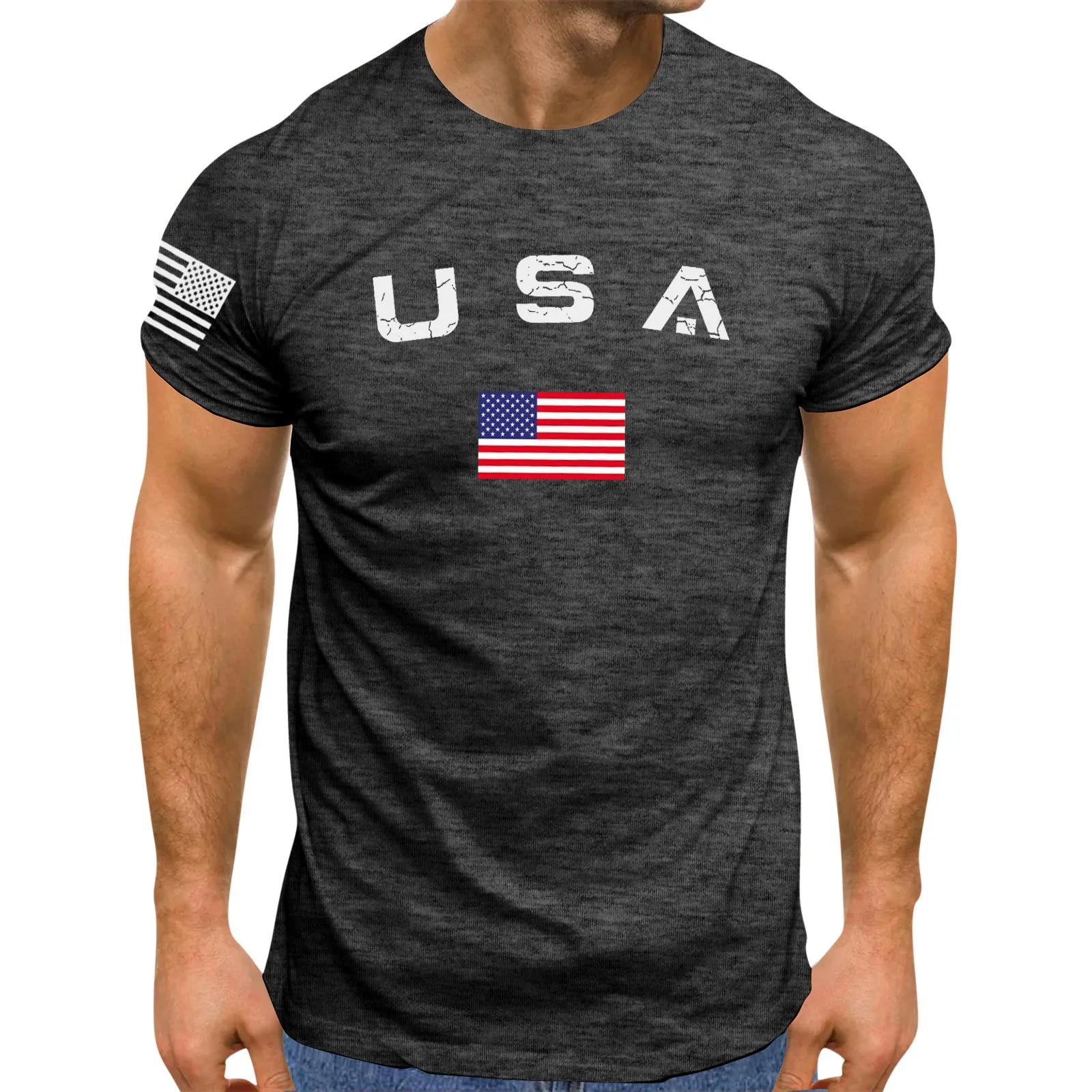 Men\'s t-shirts Men\'s Independence Day Flag Print Spring/summer Leisure Sports USA Independence Day 4 Of July Flag Top