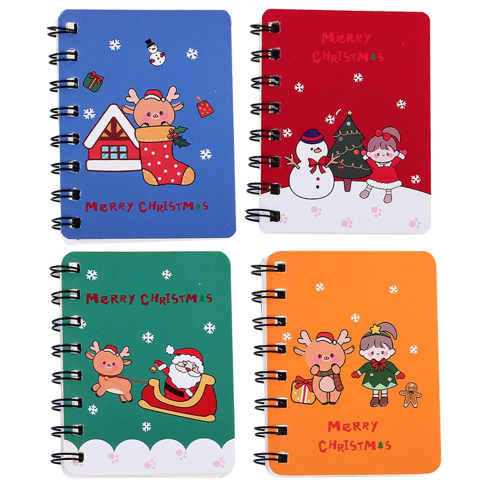 

4 Pcs Christmas Sto Study Notes Mini Spiral Notebook Memo Notepads Journal Portable Coil Student