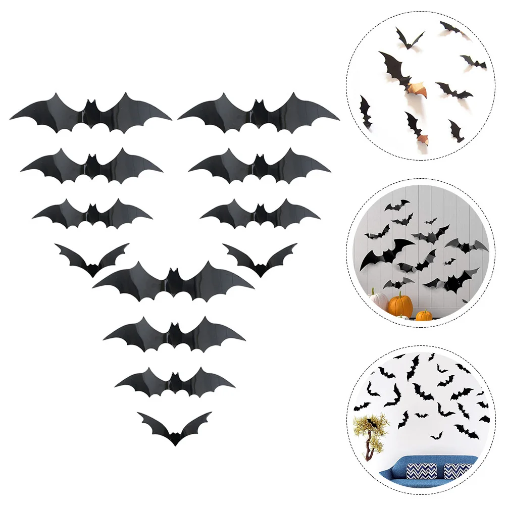 

60 Pcs Halloween Decoration Scary Bat Wall Stickers Decal Party Supply Bats Bedroom 3d