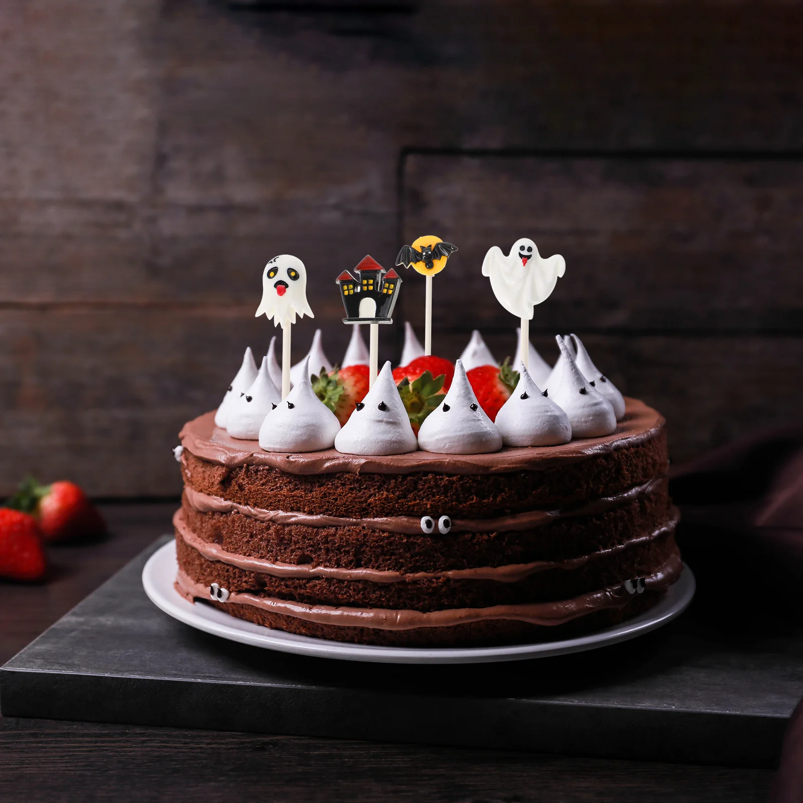 

12pcs Halloween Cake Toppers Resin Castle Ghost Witch Pumpkin Flags For Cupcake Muffin Decoration Baking Supplies Party