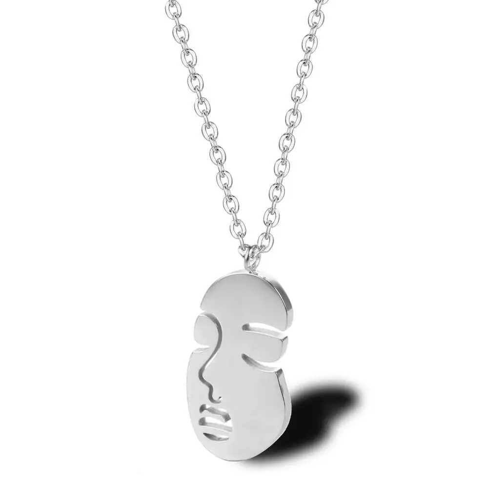 Simple Cool Style Abstract Face Necklace Fashion Trend Gold Plated Titanium Steel Choker Women's Collarbone Chain Jewelry Gift