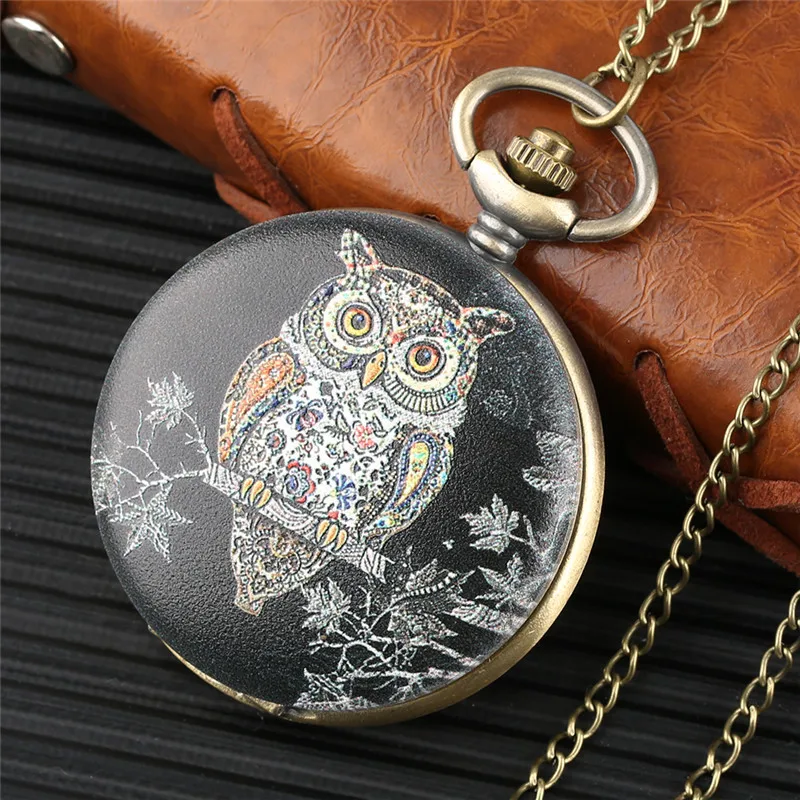 Lovely Owl Design Vintage Men Women Quartz Pocket Watch Necklace Chain Clock Gifts for Kid Full Hunter Animal Timepiece