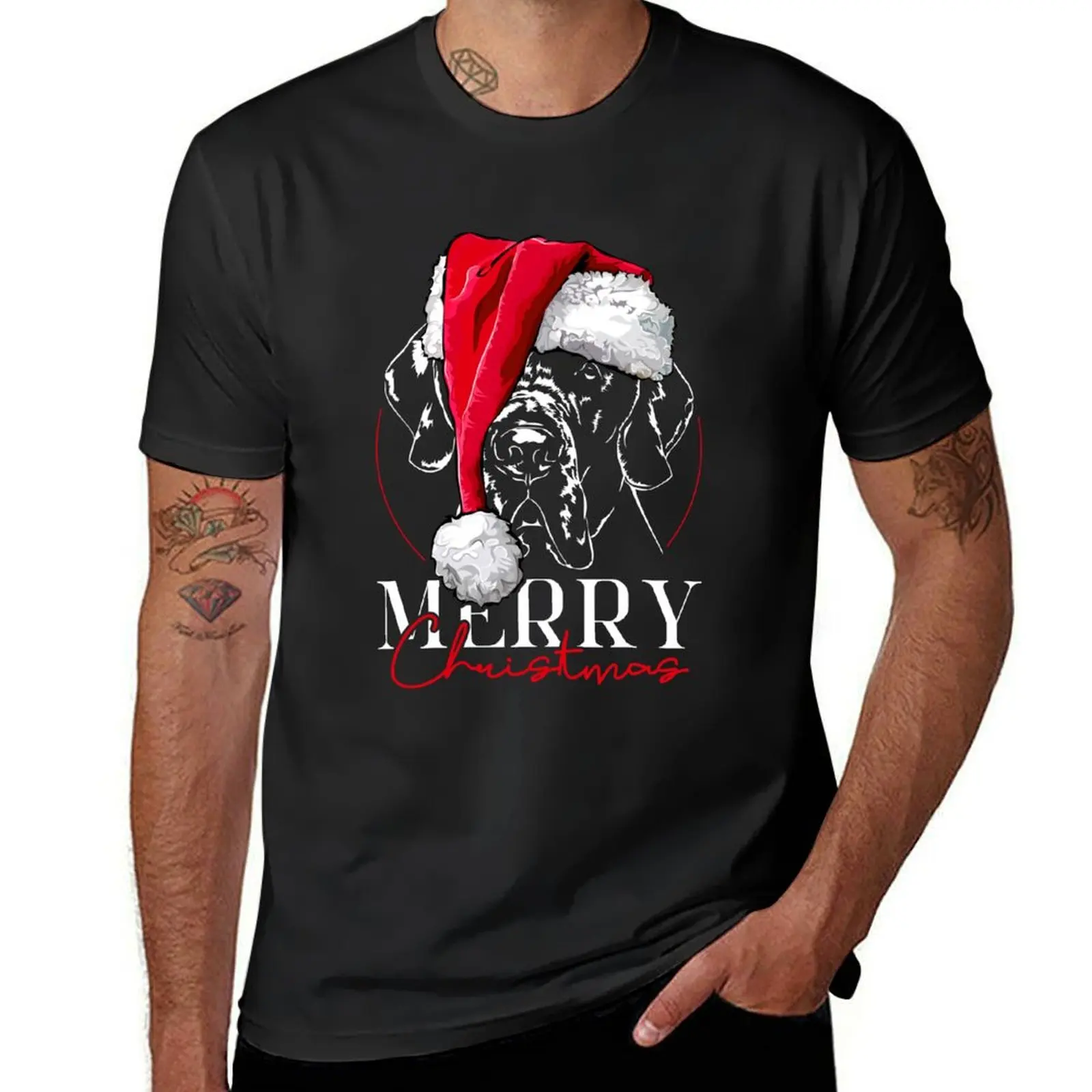 Santa Great Dane Merry Christmas Dogs T-Shirt customs design your own plus sizes plain T-shirts for men cotton