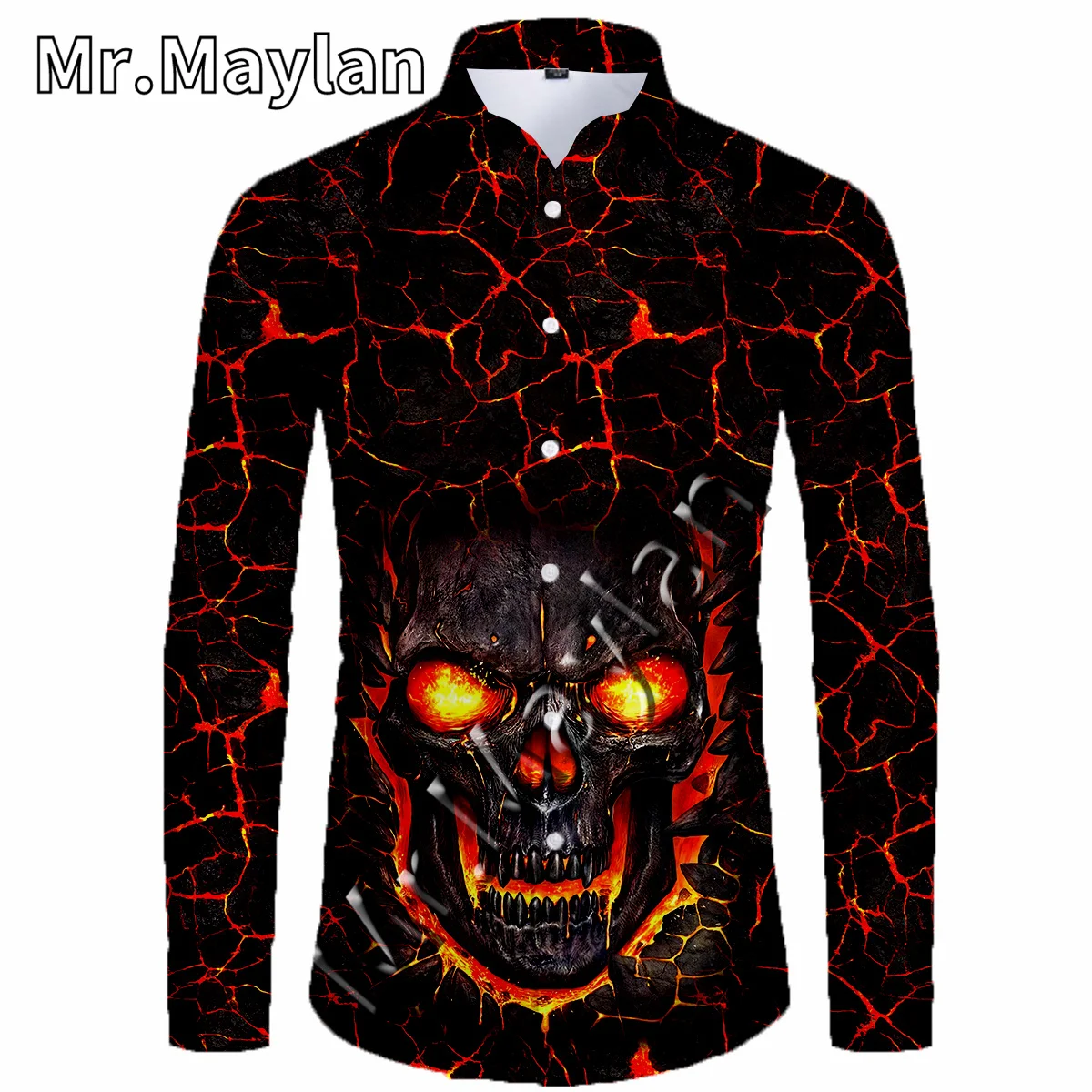 Halloween Skull 3D Beach Hawaiian Shirt 2022 Horror Movie Long Sleeve Streetwear Oversized 5XL Clothes Social Chemise Homme  A43