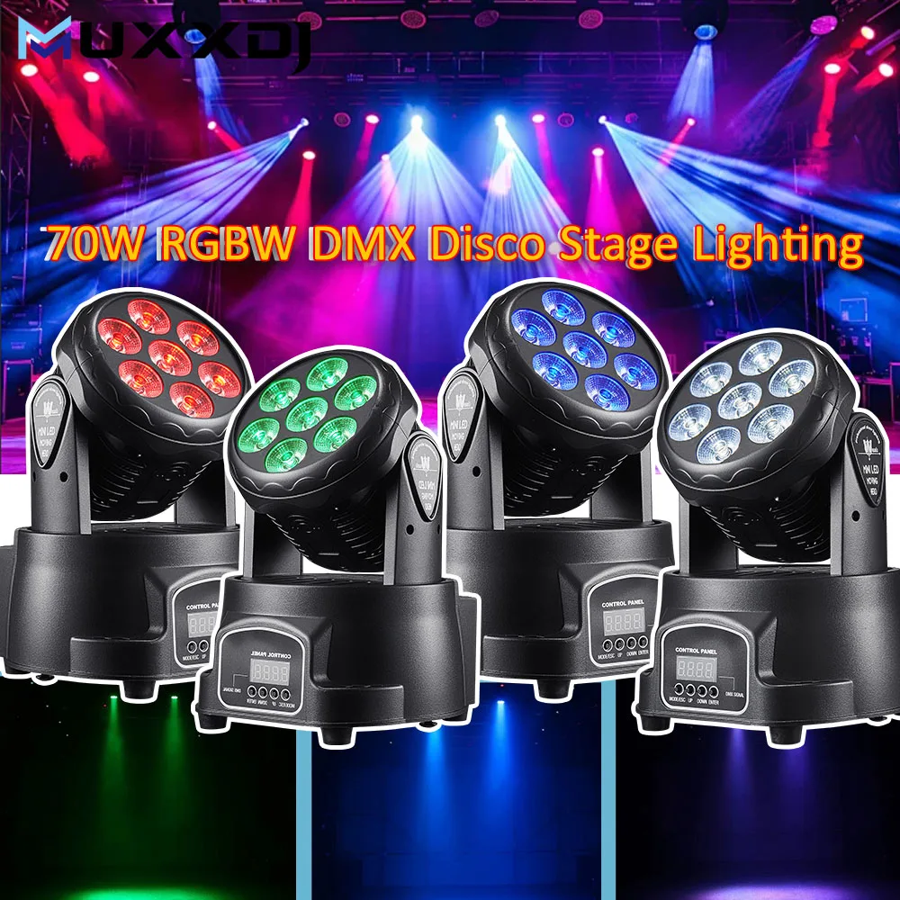 

MUXXDJ 4 шт. светодиодные фары с подвижной головкой 7x10 Вт диско-огни DMX512 для дискотеки Dj KTV, свадебной вечеринки, аудитория