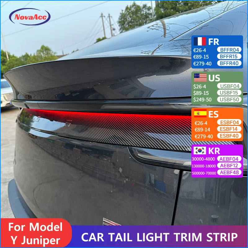 

Car Tail Light Trim Strip For Tesla Model Y Juniper 2025 2026 ABS Carbon Fiber Texture Decor Anti-Scratch Rear Light Protection