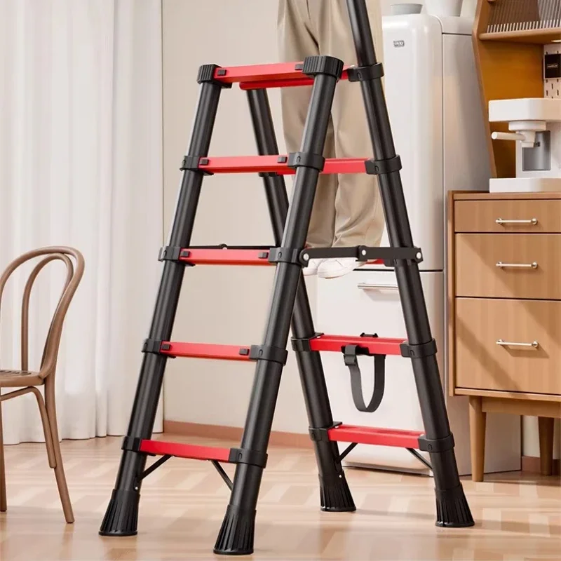 Telescoping Carbon Steel A-Frame Ladder, Folding Multi-Purpose Step Stool for Home & Work, Portable Retractable Extension Ladder
