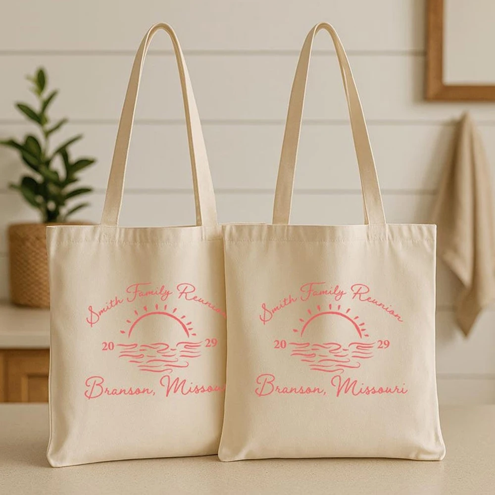 

Personalized Family Vacation Tote Bag Custom Storage Travel Keepsake Shoulder Bag Beach Trip Canvas Bag Family Reunion Gift