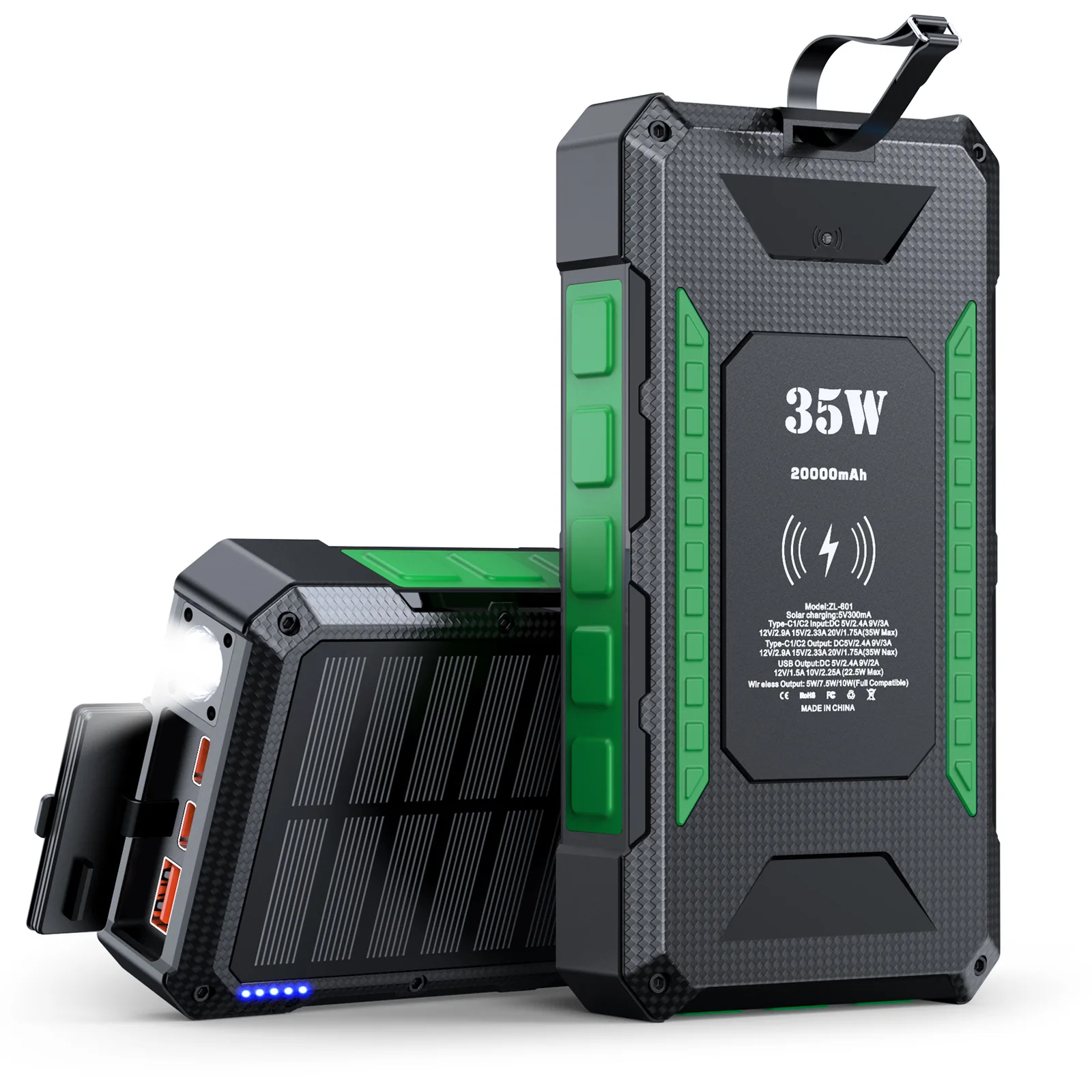 

PD 35W Fast Charging Solar Power Bank 20000mAh with 15W Wireless Charging For iPhone 17 Samsung Xiaomi External Battery Charger
