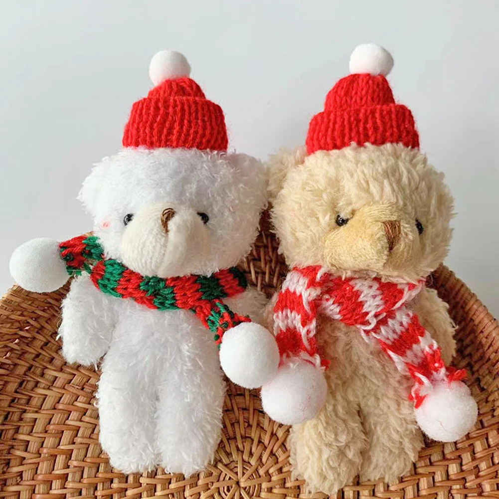 Christmas Plush Bear Scarf Flower Shop Holding Bouquets Gift Box with Hand Gift Wedding Birthday Party Decors Couple Teddy Bear