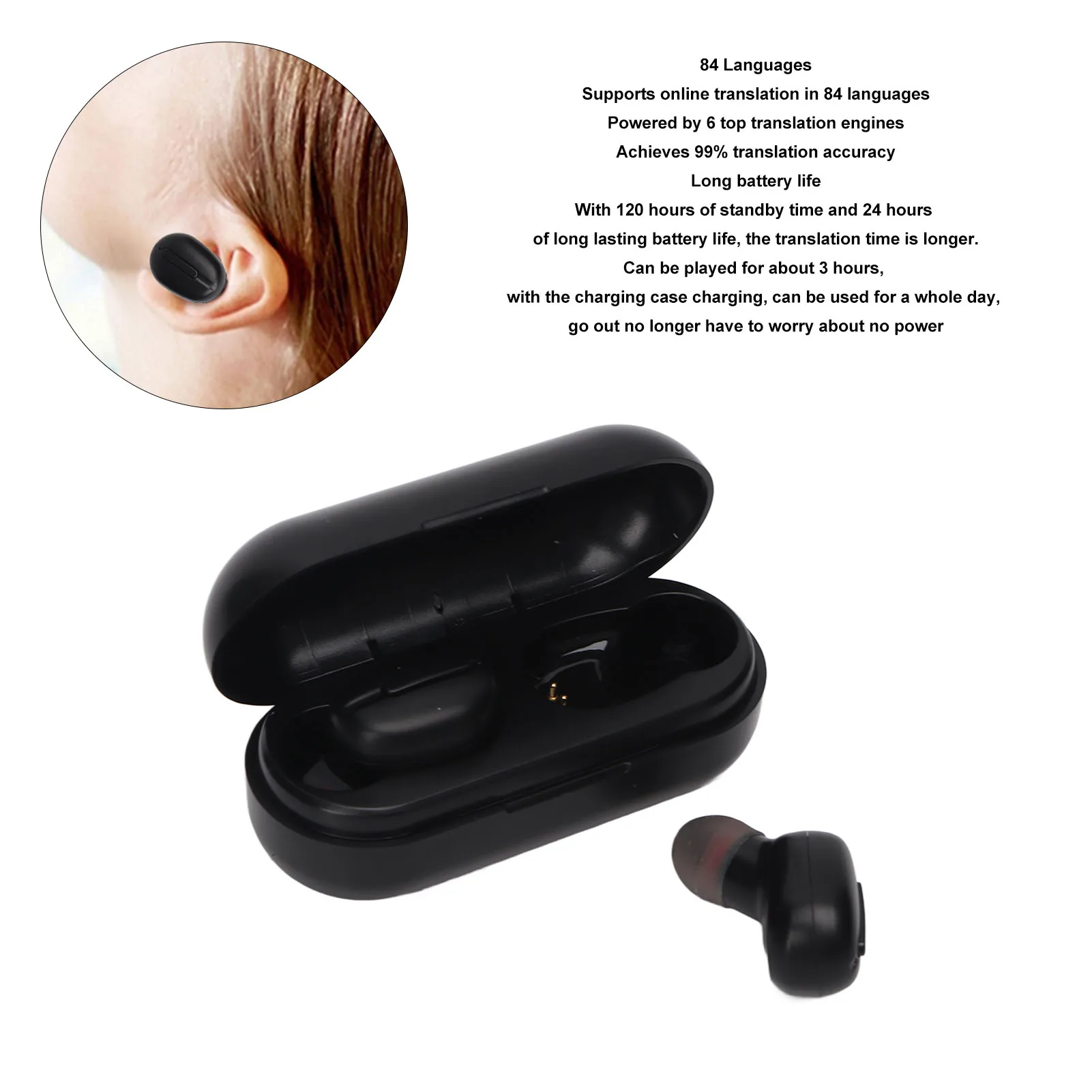 Translator Earbuds Wireless Bluetooth 5.0 HiFi Speakers Language Translator Device for Daily