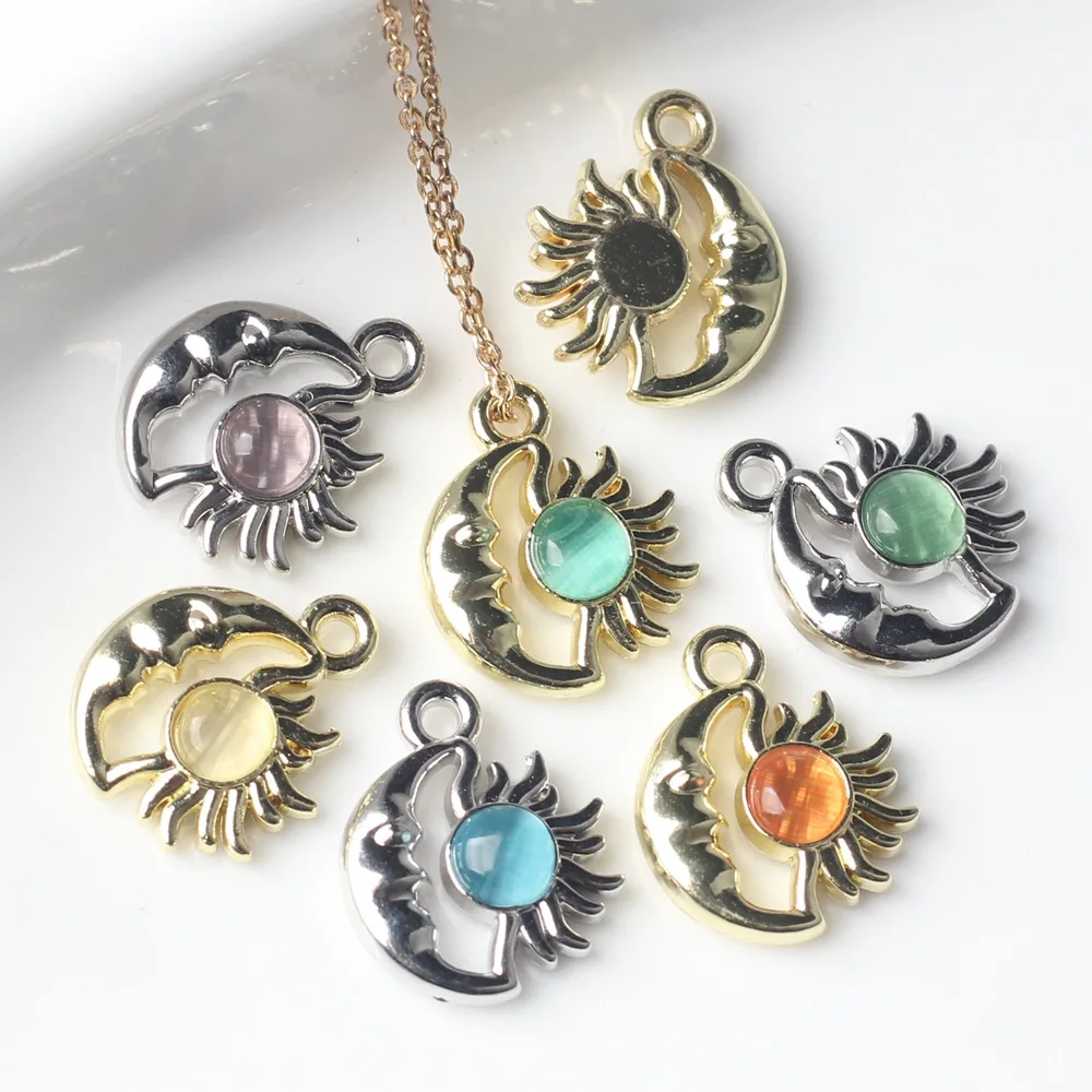 10 قطعة/الوحدة 12*15 مللي متر سبائك الزنك الراتنج القمر الشمس قلادة جالبة للحظ ل قلادة سوار مجوهرات بمناسبة Diy بها بنفسك اكسسوارات