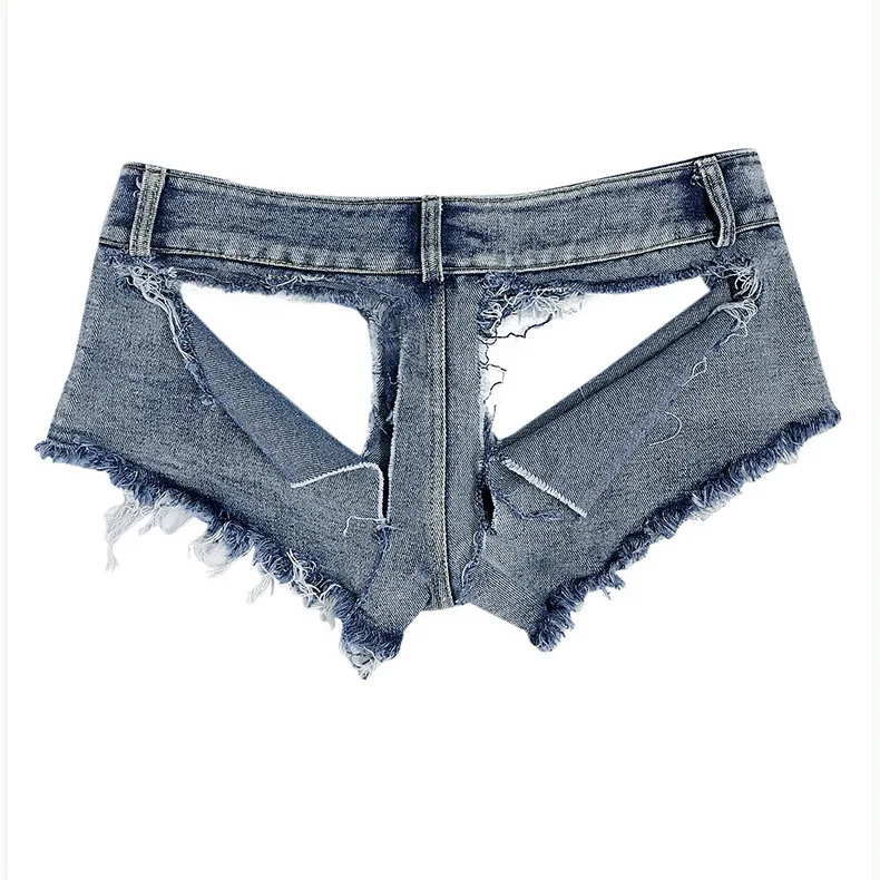 2025 صيف جديد مثير المرأة ثونغ هول الجوف خارج الدينيم السراويل جينز صغير Feminino Dj القطب الرقص