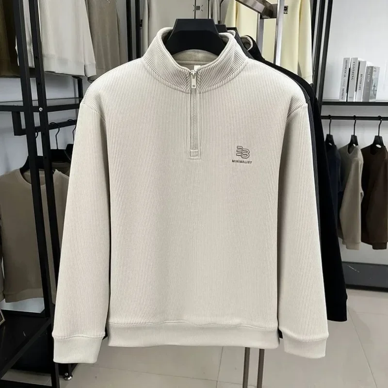 

2025 Half Zipper Stand Up Collar Spring and Autumn Hoodie Men's Long Sleeve Autumn Bottom Warm T-shirt Interior Top Coat