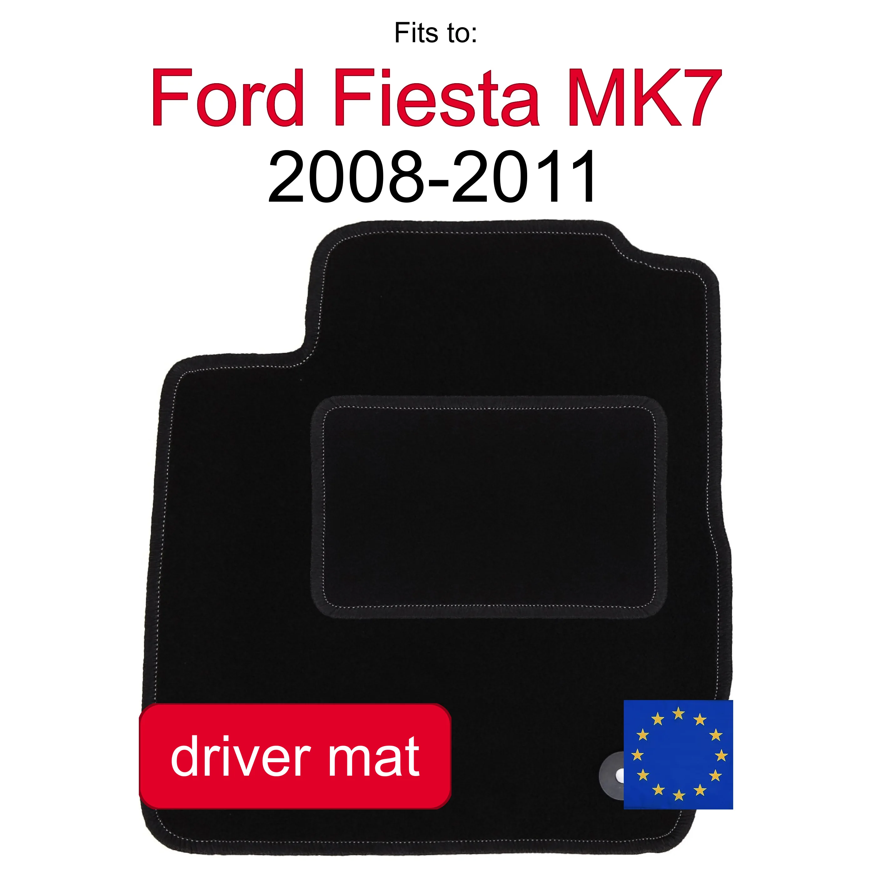 Velour tapijt voor de bestuurderszijde voor Ford Fiesta MK7 hatchback (2008-2011) - Zwart (1 stuk)