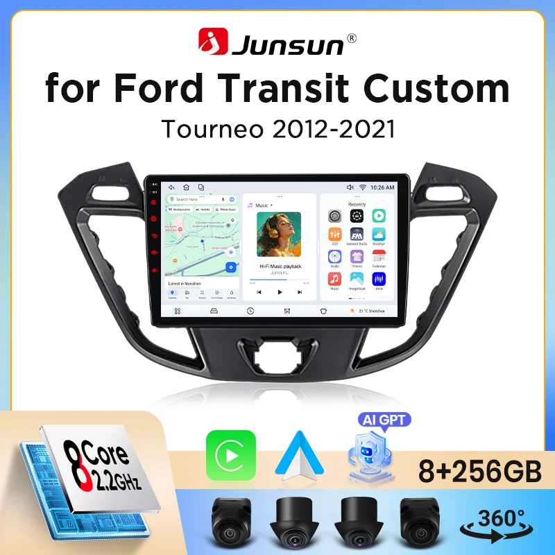 Image of Junsun Wireless CarPlay Android Auto Autoradio für Ford Transit Custom / Tourneo Custom 2012-2023 mit eingebautem Lüfter, Android GPS Navigation, Multimedia-Player, WiFi, DSP, RDS, BT, SWC, IPS