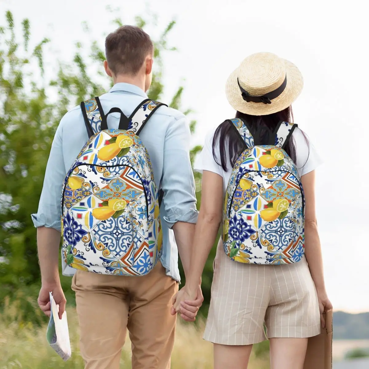 Mediterranean Tiles And Lemon Backpack Hot Sale Daypack Large Capacity Boys Girls BookBag School Bag Shoulder Bags for Men Women