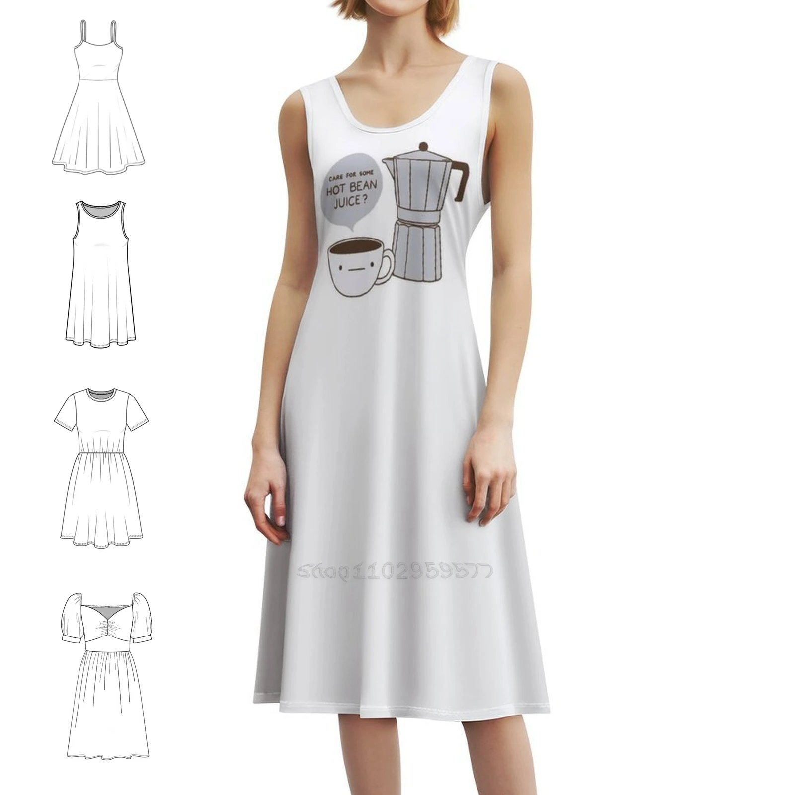 

Coffee Aka Hot Bean Juice Bohemian Sleeveless Dress For Women Print Beach Party Dresses Coffee Drinker Love Moka Pot Espresso