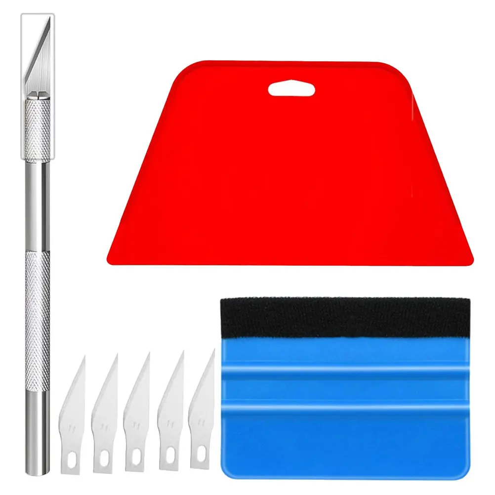 

1 set Car Tool Kit Red Blue Scrapers 5 Blades For Window Tint Installation Automotive Vinyl Wrap Tools Plastic Tint Scraper