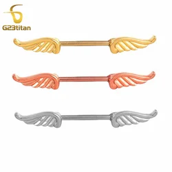 G23Titan 2pcs Angel Wings Nipple Rings 14G Titanium Or Steel Bar Barbell Body Piercing Breast Nipple Women Sexy Jewelry Nombril