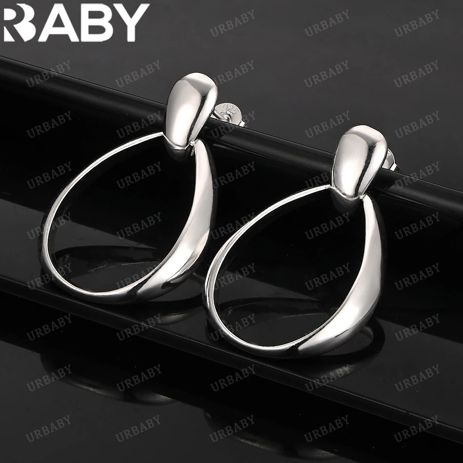 

URBABY 925 Sterling Silver Earrings 22mm Water Drop Loop Earrings For Women Jewelry Fashion Party and Daily Wear
