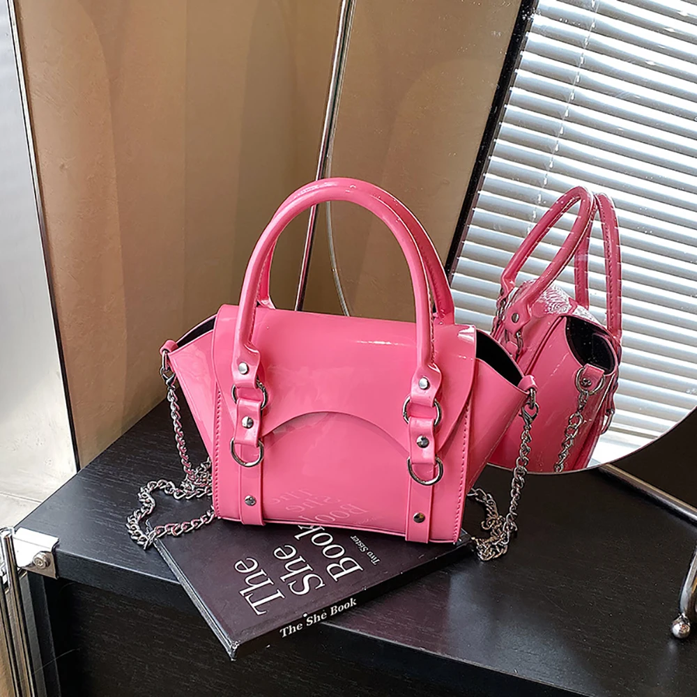 

Women's Fashion Chain Rivet Crossbody Bag Korean Ins Glossy PU All-Match One Shoulder Bags Daily Working Commute Handbags