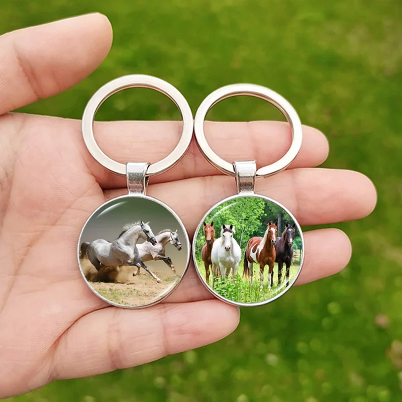 Vintage Horse Keychain 2025 Glass Photo Charm Key Ring for Animal Lovers Gift