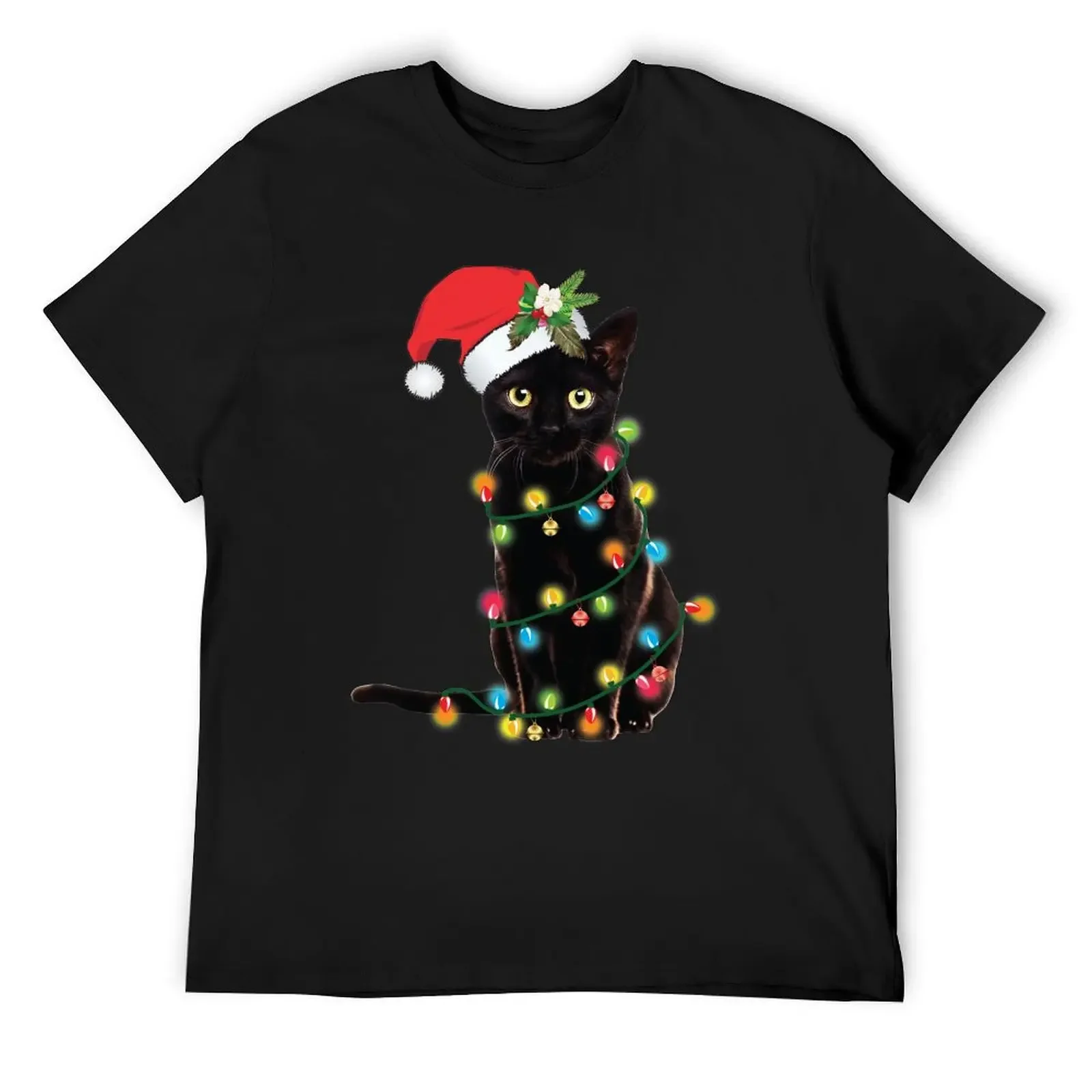 

Black Santa Cat Tangled Up In Lights Christmas Santa T-Shirt gifts for boyfriend new gifts and t-shirts mens shirts graphic tee