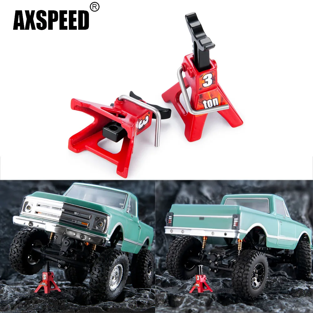 AXSPEED 2Pcs Symulacja Mini Metal Regulowana wysokość 3T Jack Naprawa Stojak Narzędzia dla Axial SCX24 1/24 TRX-4M 1/18 RC Model samochodu