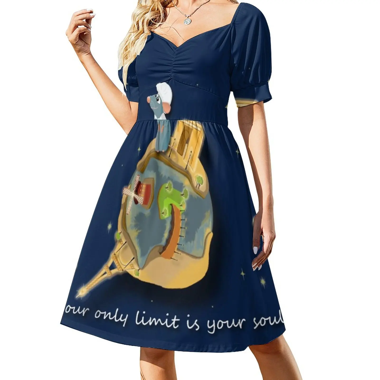 

Little Prince Dress Sexy V Neck Mouse And Space Elegant Dresses Female Korean Fashion Printed Oversize Casual Dress Gift Idea