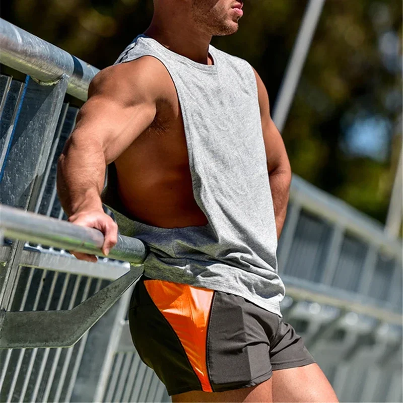Plain Mens Running Vests Cotton Side Cut Off Sportswear Summer Gym Tank Tops Bodybuilding Sleeveless Shirt Fitness Clothing