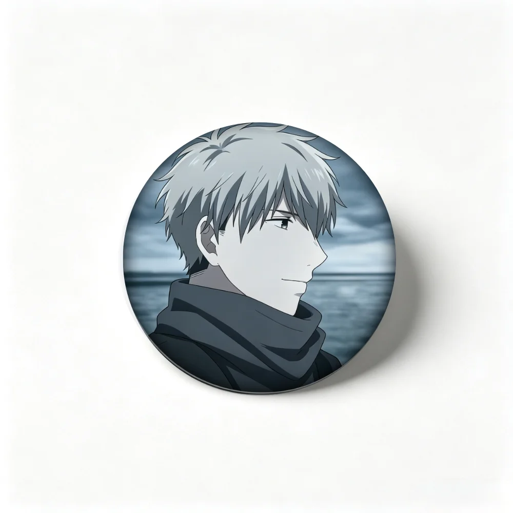 32/44/58mm Original Grey‑Hair Side‑Profile Boy Round Tin Badge, Button Pin Brooch for Backpack Jacket Decor Gift