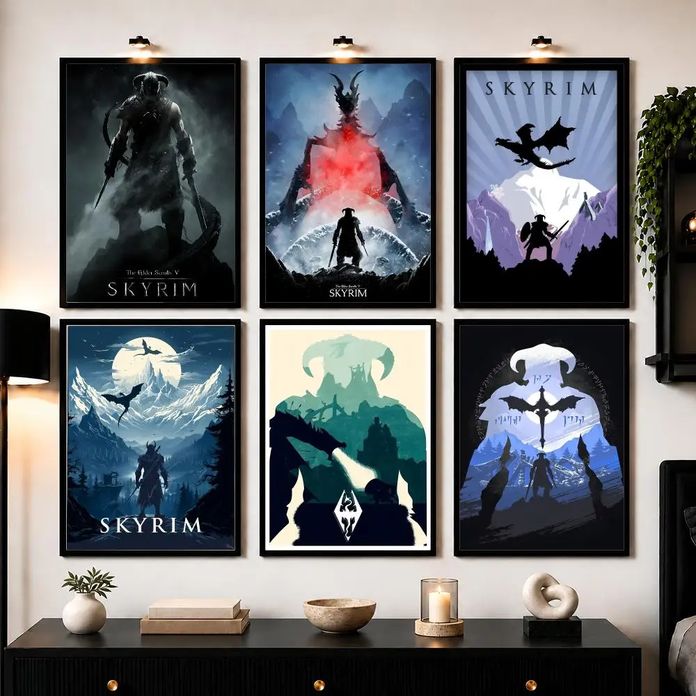 Fantasy Video Game S-Skyrim Poster Wall Art Print Sticker for Bedroom Living Room Dorm Office Modern Home Decor