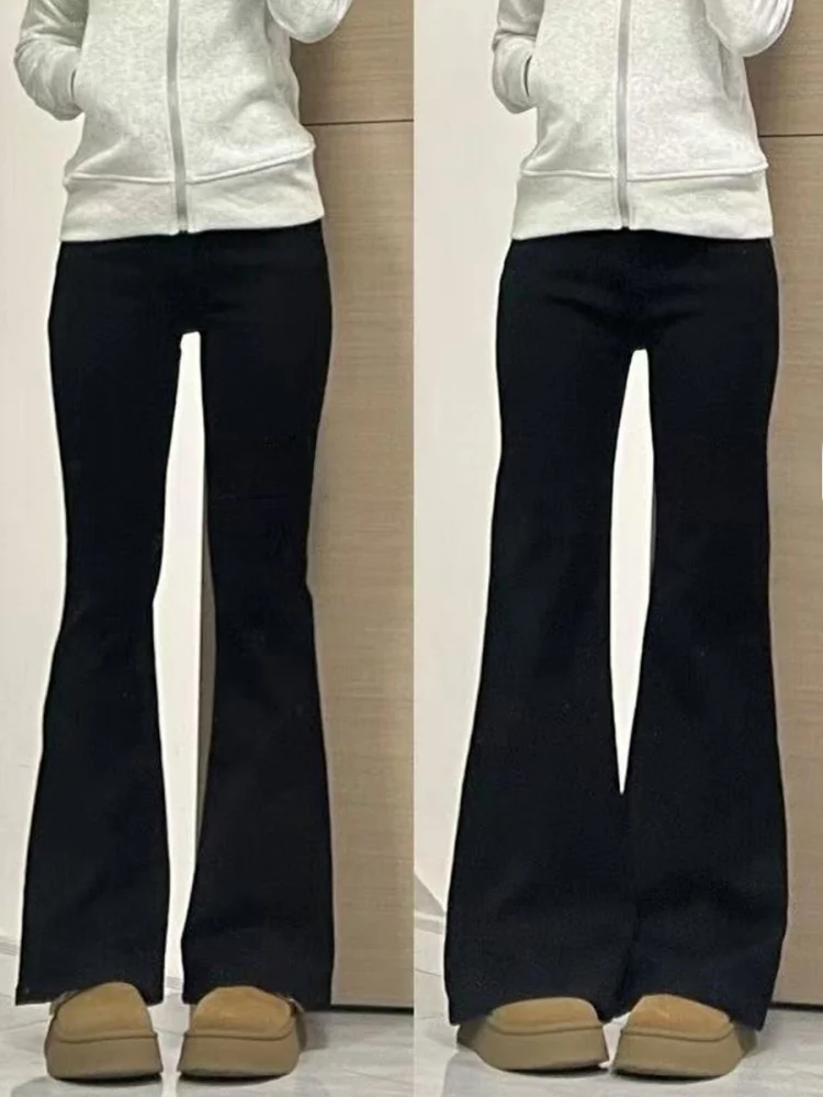 

Расклешенные джинсы с высокой талией, женские джинсовые брюки с расклешенной подкладкой, осень-зима, большие размеры, прямые брюки-копыта