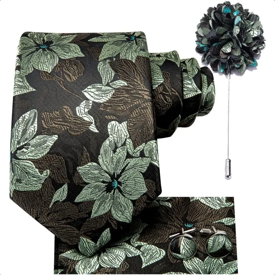 Dubulle Mens 넥타이 및 옷깃 핀 페이즐리 스트라이프 꽃 넥타이 남성용 포켓 스퀘어 커프스 단추 웨딩 파티