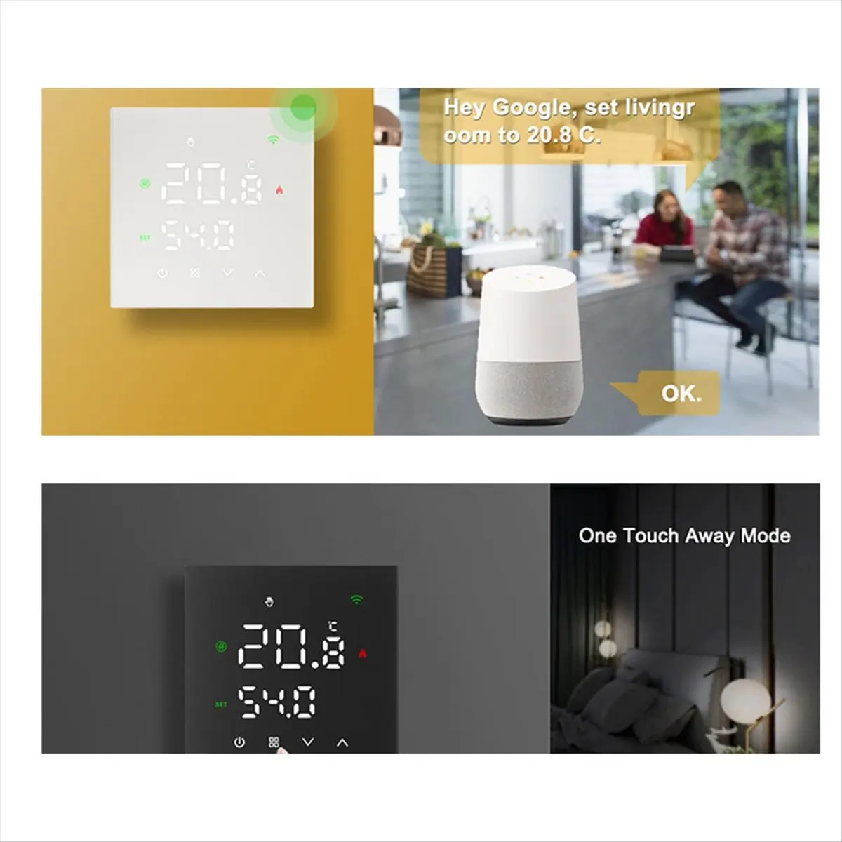 OKgood Tuya Wifi Smart Thermostat Smart Boiler Heating Temperature Controller Switch for Google Home Alexa Alice A-New Black