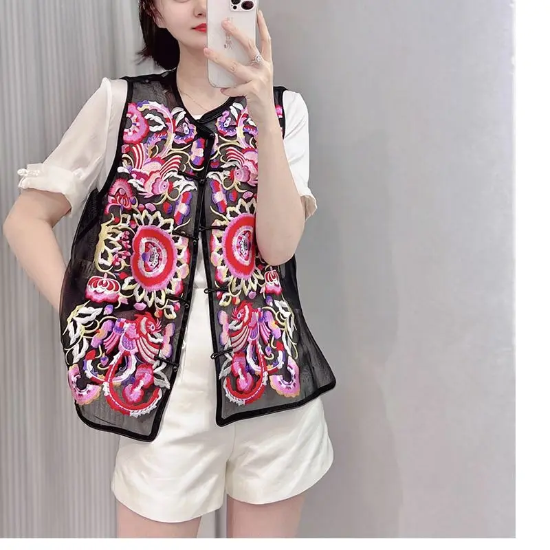 New Chinese style printed vest for women in spring summer, fashionable  trend, stand up collar sleeveless camisole top, trendy