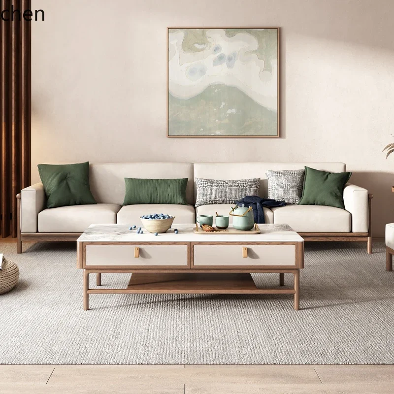 Solid Wood Sofa Combination Simple Small Apartment Living Room Ash Wood Fabric Sofa Can Be Disassembled And WashedN1