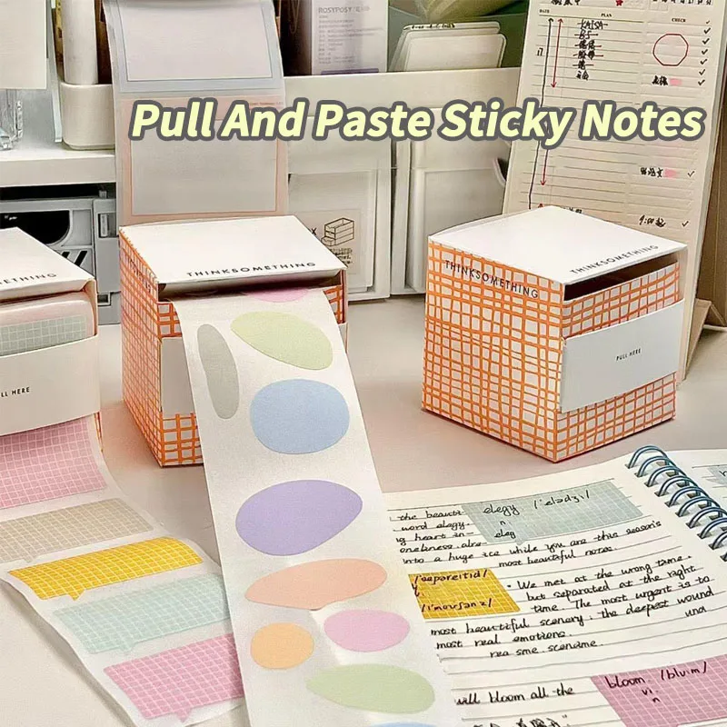 100pcs/1Rolls Creative Pull Out Sticky Notes Notebook Full Adhesive Macarons Colored Index Label Stickers DIY Student Decor