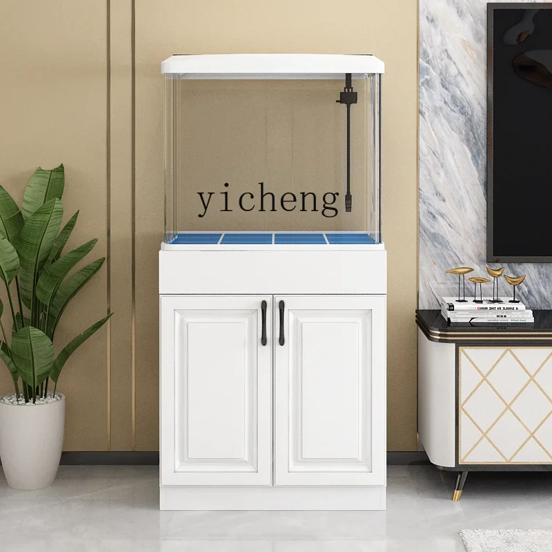 

XL tank living room small aquarium household water-free hot bending belt cabinet integrated floor landscaping goldfish tank