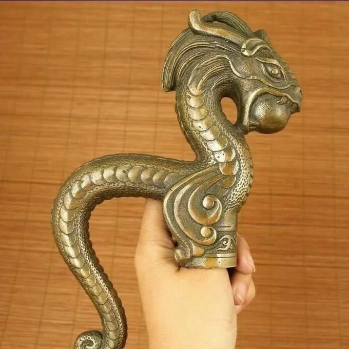 

Bronze Handmade Carved Dragon Statue Cane Walking Stick Head Statues