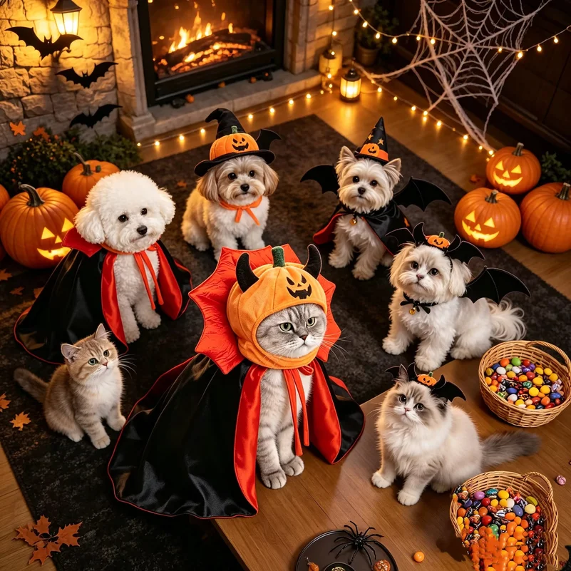 Halloween Pet Costume Pumpkin Hat Vampire Cape Set for Cats Dogs Funny Cosplay Party Dress Up Outfit
