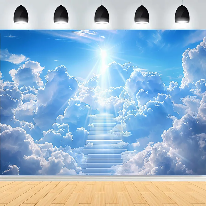 حية قوس قزح السماء الزرقاء الغيوم البيضاء خلفيات للتصوير الفوتوغرافي مجردة حمامة سلمية درج مسار السماء خلفية الصورة KY-05