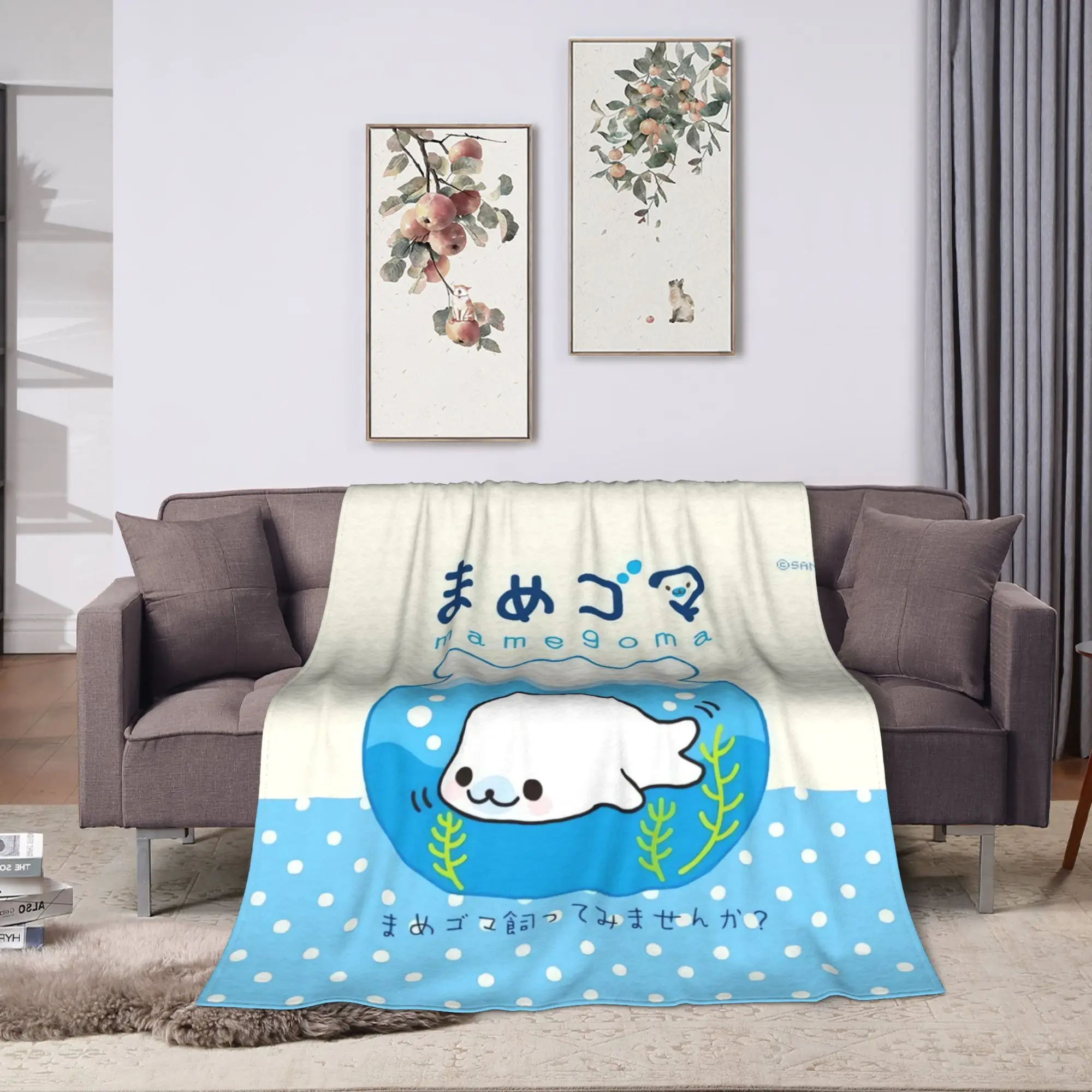 CUTE M-Mamegoma Seal Anime Flannel Blanket  Soft Warm Throw Blanket for Outdoor Travel Street Trend Bedspread Sofa Bed Cover
