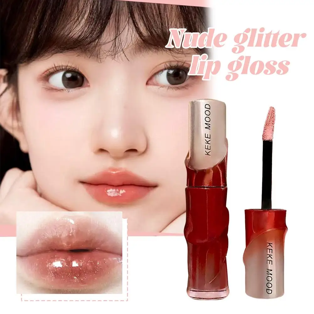 Crystal Nude Gray Nude glitter lip gloss Korean Lip Glaze Sheer Nude Glitter Lip Transparent Crystal Stain Shine Plumping Makeup