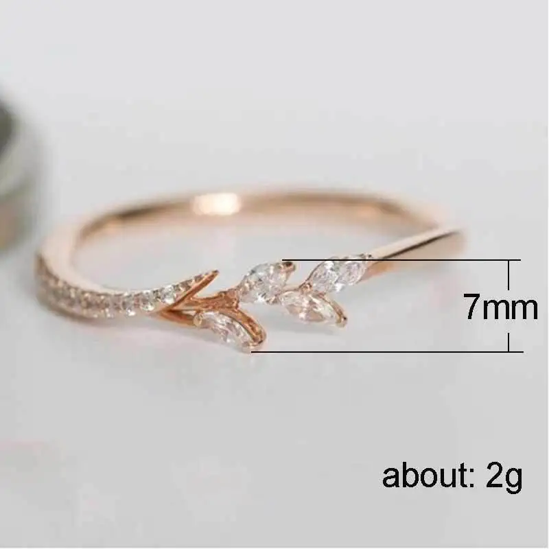 Huitan Women Fashion White Cubic Zircon Cute Leaf Wedding Engagement Ring Temperament Sweet Female Accessories Statement Jewelry