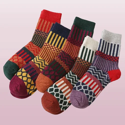 5/10 Pairs Knitted Wool Socks Ethnic Style Retro Socks Wool Socks Plus Velvet Thickened Winter Heat Storage And Warmth