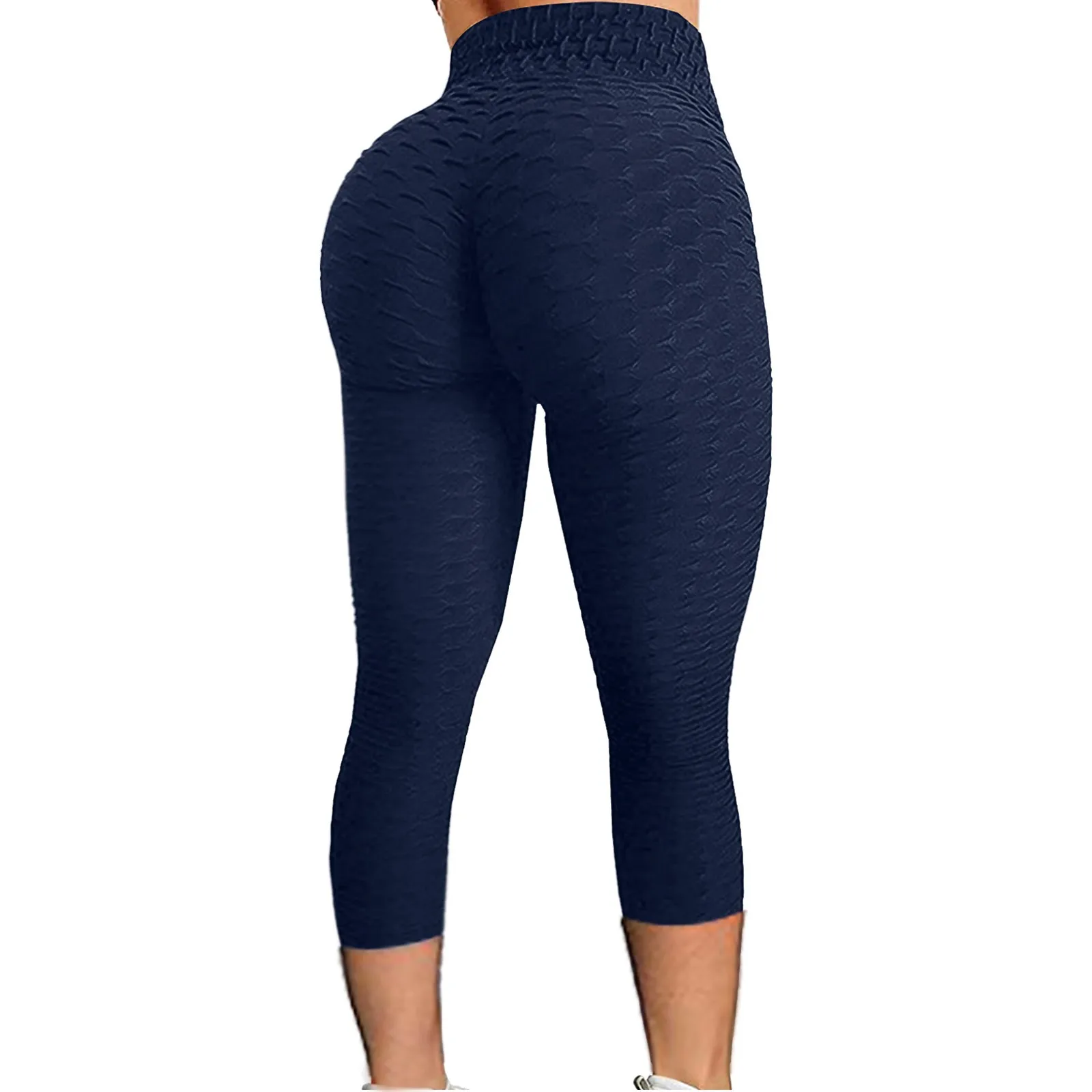 Women\'s Jacquard Bubble Hip Lifting Sports Fitness Running High Waist Yoga Running Capris Control Workout Pants